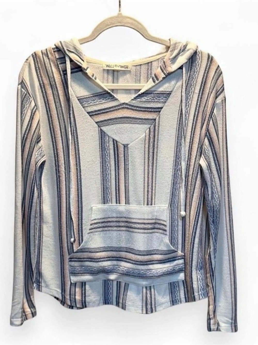 WallFlower Striped Hacci Baja Hoodie in Blue & White